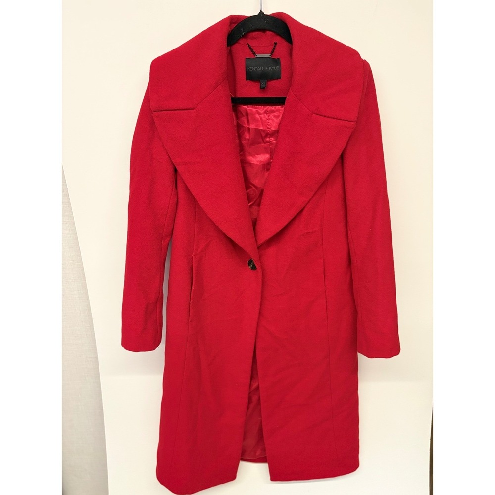 Kendall + Kylie Chic Overcoat XS Red Wool Blend Collar Luxury Kardashian  Jenner